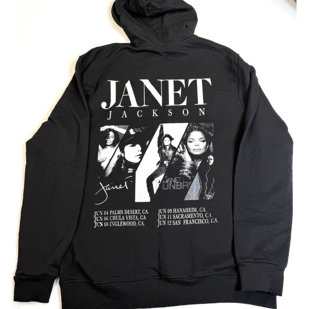 Janet Jackson Hoodie Medium Black Graphic‎ Pullover Sweatshirt Tour ASH Unisex